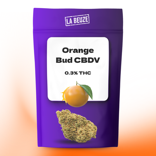Fleur Orange Bud CBDV bio 12% CBD 6% CBDV cultivée en serre Écocert
