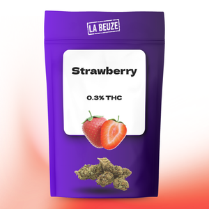 Fleur de CBD Strawberry cultivée en serre en France avec arômes de fraise
